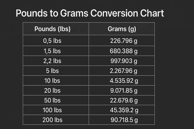 Pounds to Grams Converter Chart